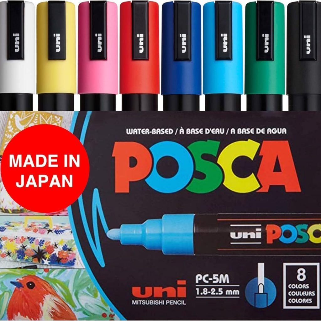 8 Posca Paint Markers, 5M Medium Markers with Reversible Tips, Marker Set of Acrylic Paint Pens | Posca Pens for Art Supplies, Fabric Paint, Fabric Markers, Paint Pen, Art Markers, PC5M8C