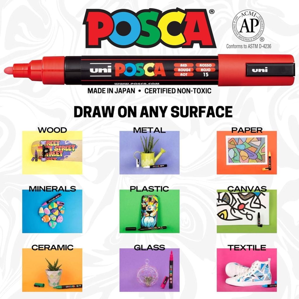 8 Posca Paint Markers, 5M Medium Markers with Reversible Tips, Marker Set of Acrylic Paint Pens | Posca Pens for Art Supplies, Fabric Paint, Fabric Markers, Paint Pen, Art Markers, PC5M8C