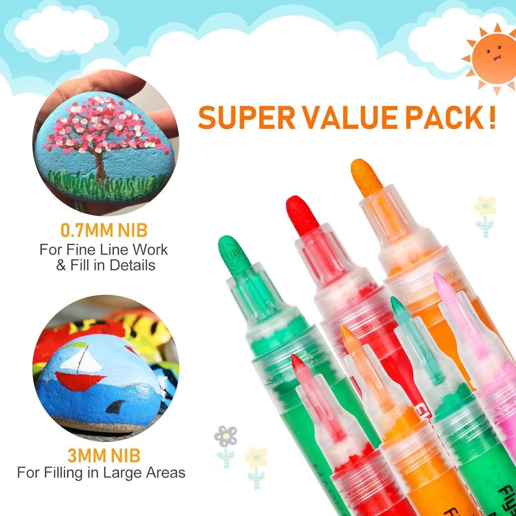 NAWOD 35 Premium Acrylic Paint Marker Pens, Double Pack of Both Extra Fine and Medium Tip, for Rock Painting, Mug, Ceramic, Glass, Wood, Fabric, Canvas, Metal, Pumpkin, DIY Crafts Making Art Supplies