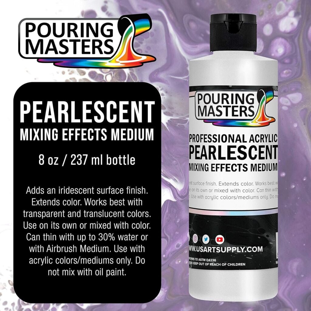 Pouring Masters Professional Acrylic Pearlescent Mixing Effects Medium, 32 oz. (Quart) - Create Pearl Iridescent Metallic Effects, Improve Flow Consistency, Artist Techniques, Mix Art Acrylic Paint