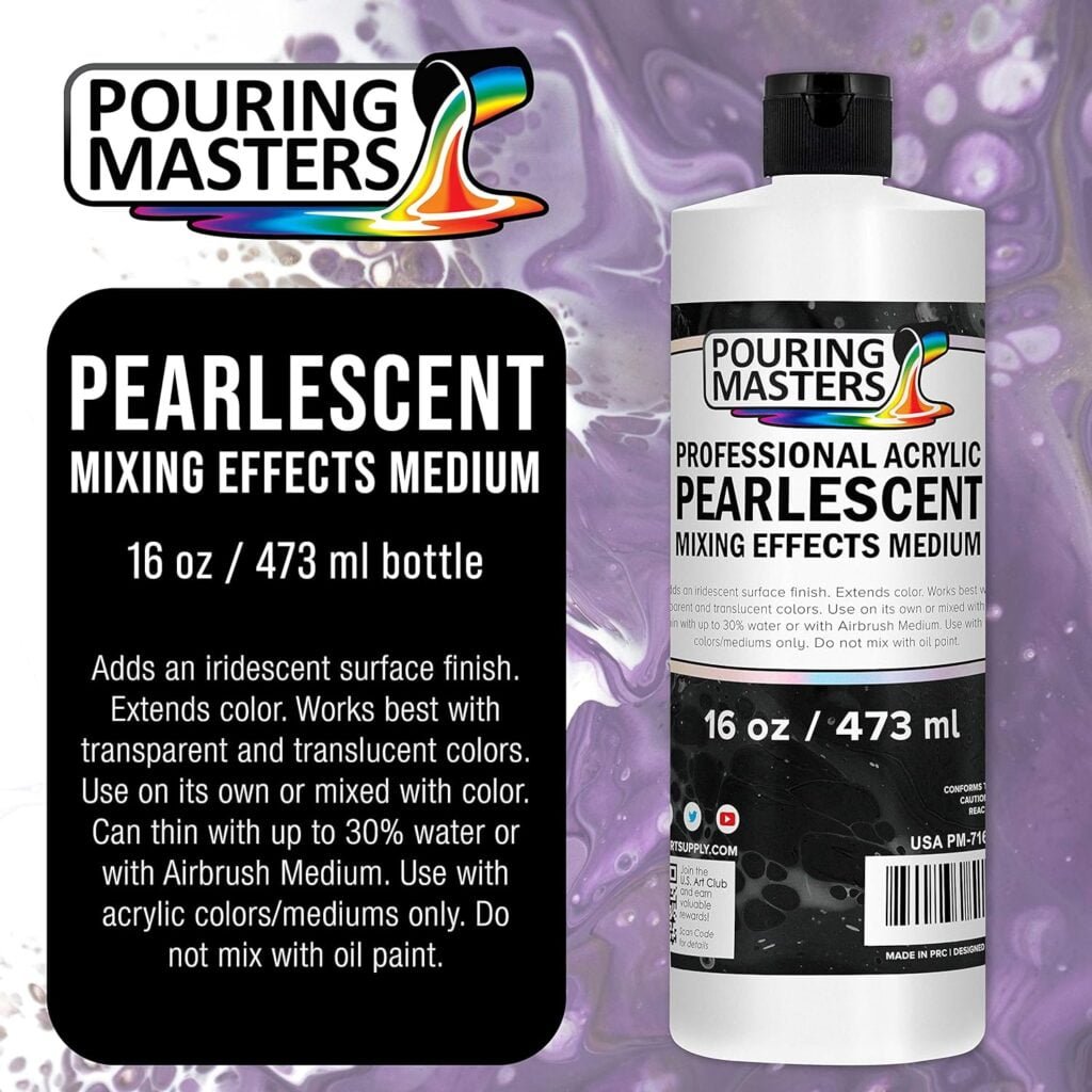 Pouring Masters Professional Acrylic Pearlescent Mixing Effects Medium, 32 oz. (Quart) - Create Pearl Iridescent Metallic Effects, Improve Flow Consistency, Artist Techniques, Mix Art Acrylic Paint