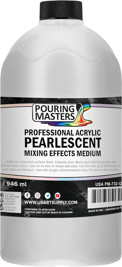 Pouring Masters Professional Acrylic Pearlescent Mixing Effects Medium, 32 oz. (Quart) - Create Pearl Iridescent Metallic Effects, Improve Flow Consistency, Artist Techniques, Mix Art Acrylic Paint