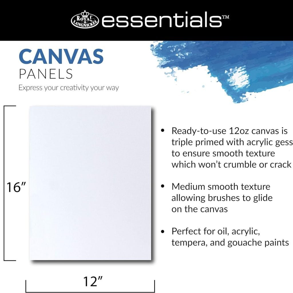 Royal Langnickel Essentials 16x20 Triple Gessoed Canvas Panel Value Pack, for Oil and Acrylic Painting, 6 Pack