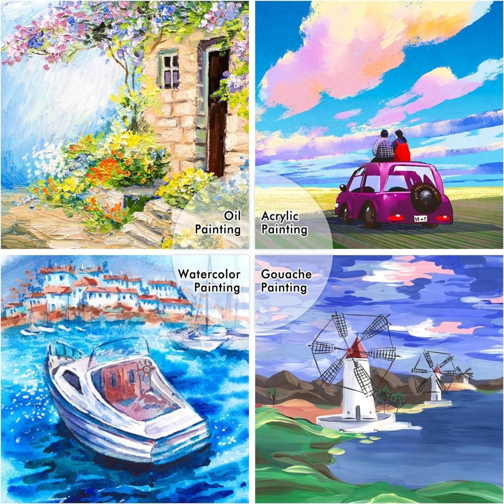 Shuttle Art Painting Canvas Panel, 52 Multi Pack, 5x5, 6x6, 8x8, 10x10 inch (13 PCS of Each), 100% Cotton Art Canvas Board Primed White, Blank Canvas for Kids Adults for Acrylic Oil Painting